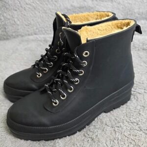 Chooka Black Waterproof Shearling Hiker Lace Up Rain Boots Womens‎ Size 6 NEW